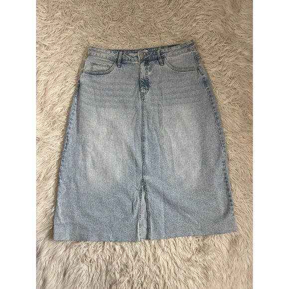 Ava & Viv Woman's Mid Rise Relaxed Fit A Line Denim Skirt Stretch Light Wash 16 - Picture 2 of 11